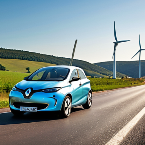 Home 4 **
A sleek Renault Zoe electric car driving on a Swedish highway, sunlight glinting off its aerodynamic body. Focus on the car's lines and curves designed to minimize drag. In the background, rolling hills and wind turbines suggest sustainable energy. Emphasis on the car's efficiency and environmental friendliness.
**